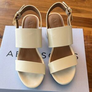 AEROSOLES Cream Leather Double-Strap Slingback Sandals
